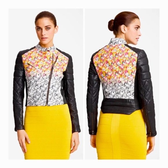 Yigal Azrouel Designer Collector's Item Leather Floral Ikat Biker Jacket, Size 8 - Picture 4 of 8